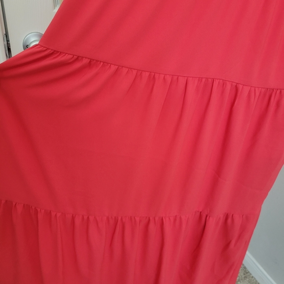 LOFT Petites Multi Tiered Strappy Maxi Dress 10P Like New Flowy Coral Lobster - Picture 10 of 14